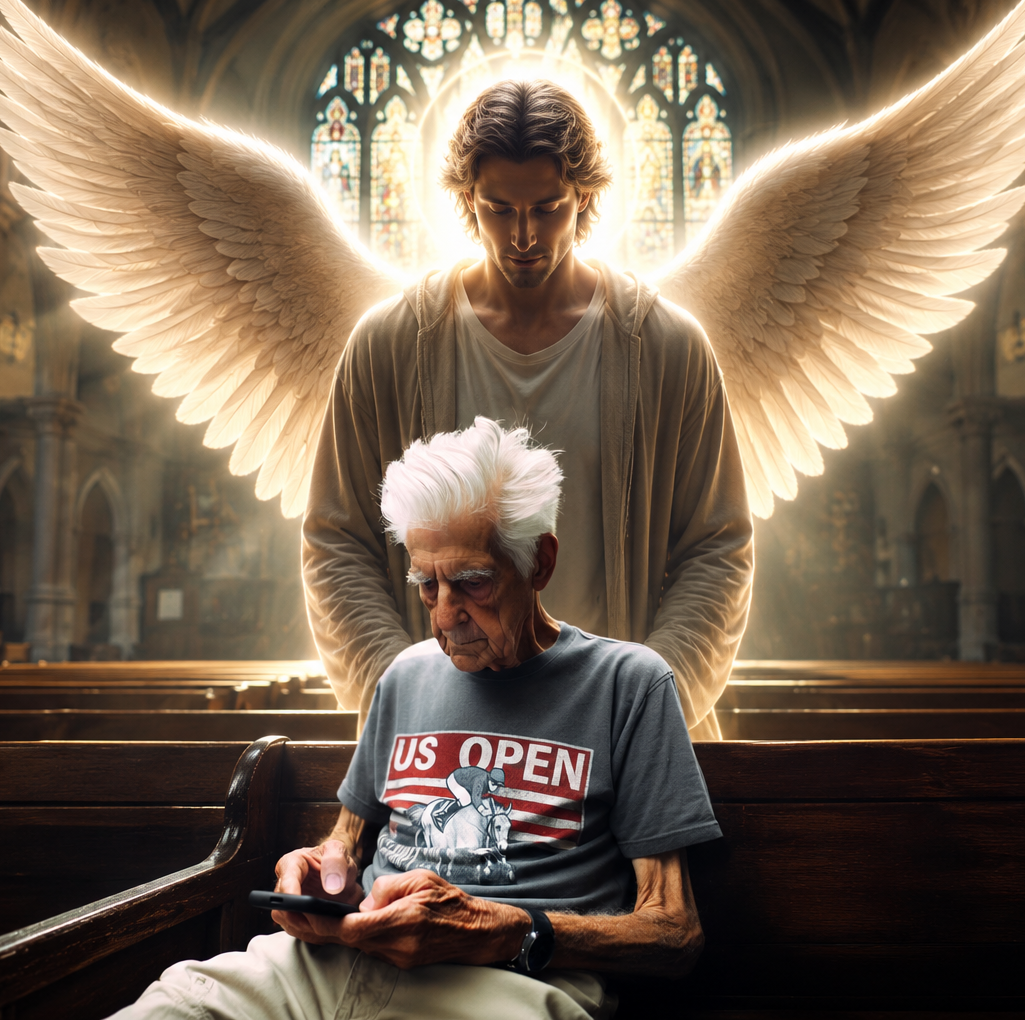 David Lavender with a guardian angel